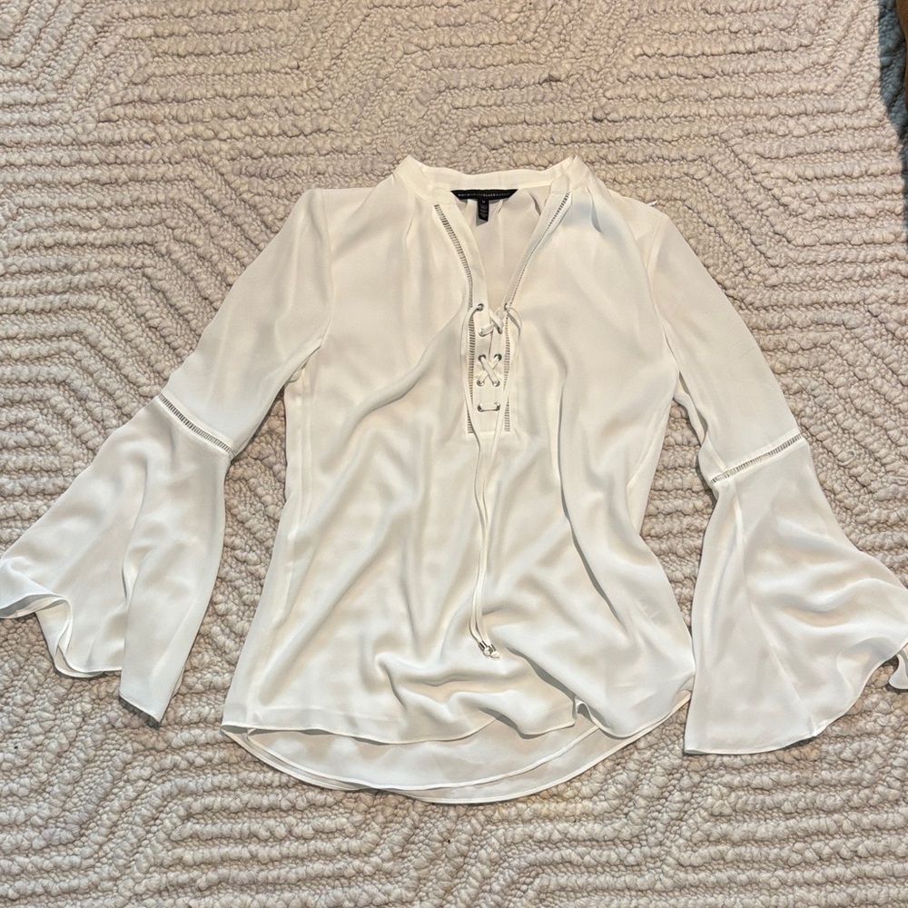 White House Black Market Ivory Blouse with Bell Sleeves